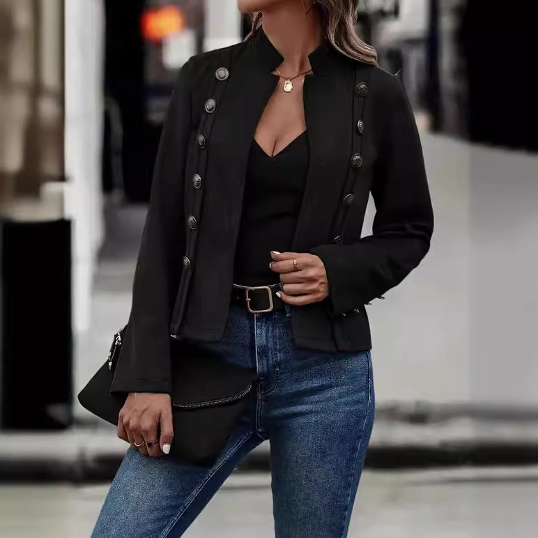 Sarah Express Women's Double-Breasted Suede Jacket Slim Fit Retro Long Sleeve Deerskin Velvet Fall Winter Outerwear