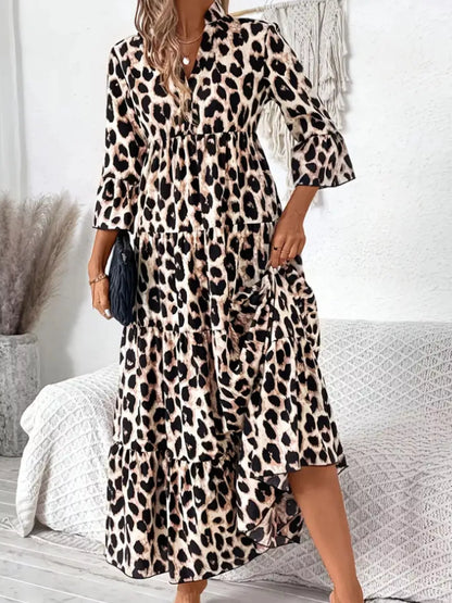 Sarah Express Women's Leopard 3/4 Sleeve Midi Dress