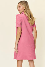 Sarah Express Women’s Plus Size Textured Collared Short Sleeve Dress
