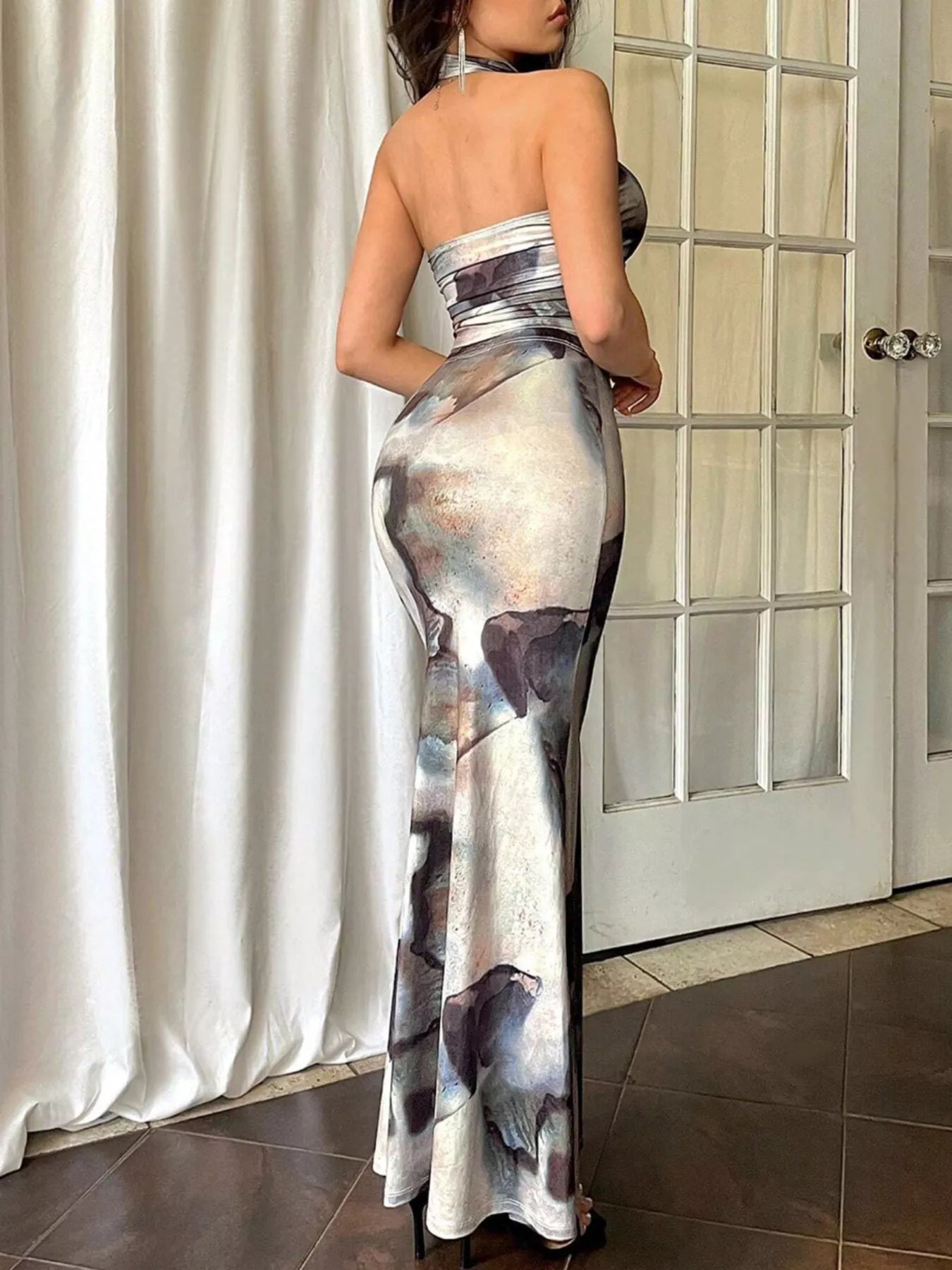 Sarah Express Women's Tie-Dye Halter Top and Mermaid Skirt Set