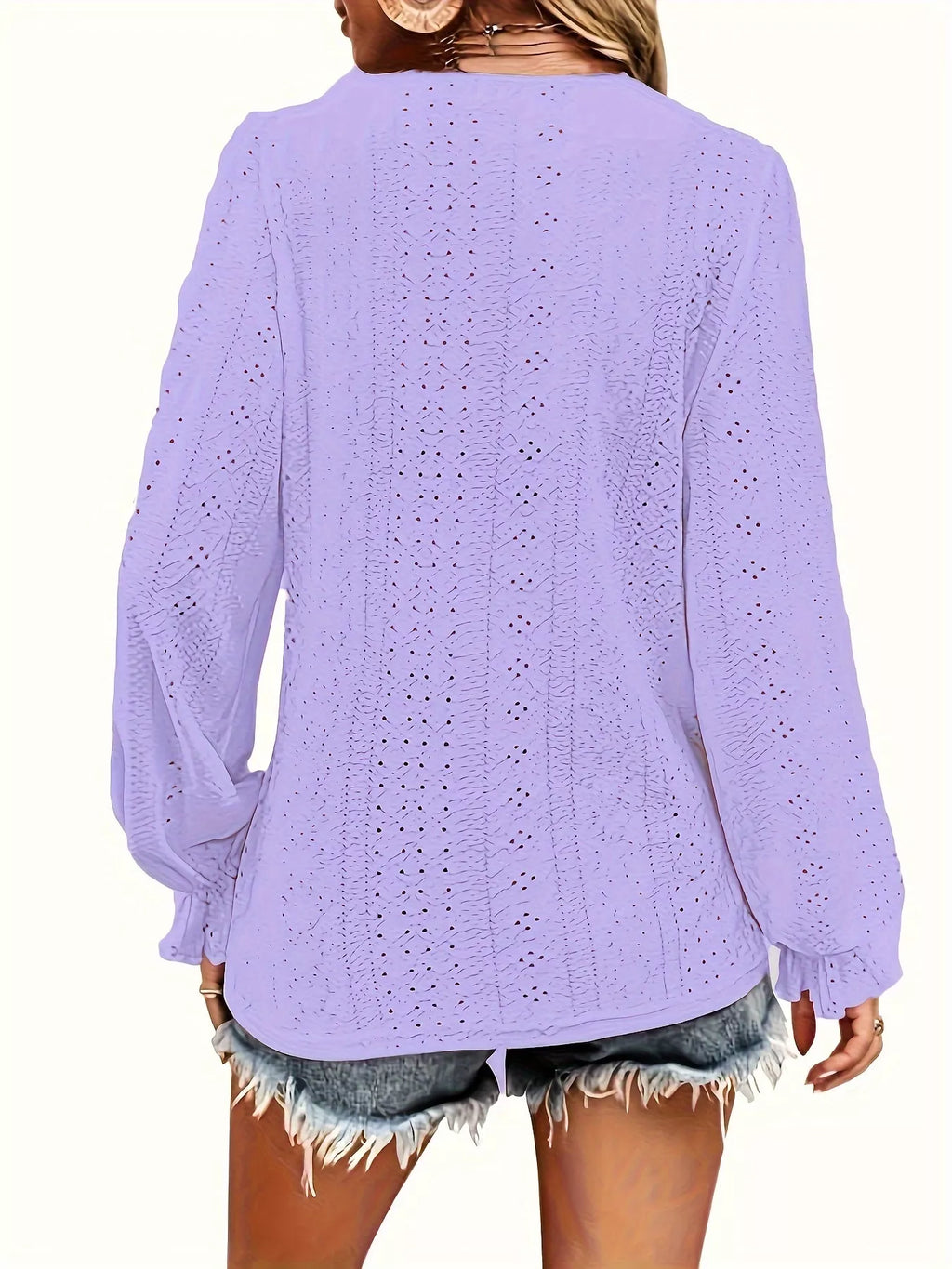 Sarah Express Women's Plus Size Eyelet V-Neck Flounce Sleeve Blouse