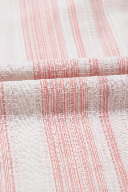 Sarah Express Women's Striped Button Detail Short Sleeve Blouse - Casual Cotton Blend Top