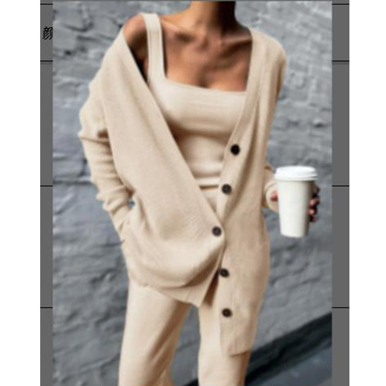Sarah Express Knitted Three Piece Suit Set Cardigan Vest Pants Coordinated Outfit