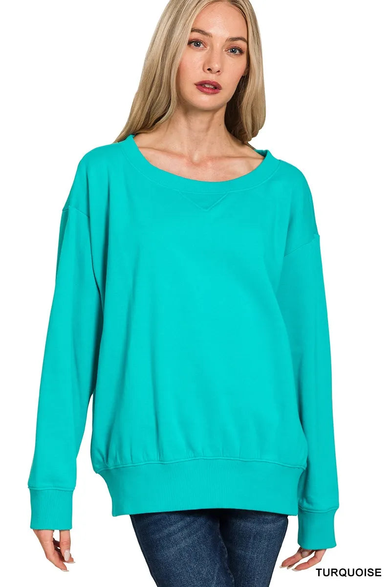 Sarah Express Women's Fleece Boat Neck Sweatshirt TURQUOISE