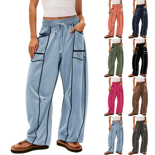 Sarah Express Women's Striped Wide Leg Pants with Pockets - Y2K Drawstring Sweatpants