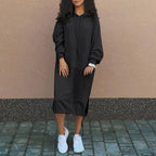 Sarah Express Women's Hooded Sweatshirt Dress Long Sleeve Midi Casual Pockets