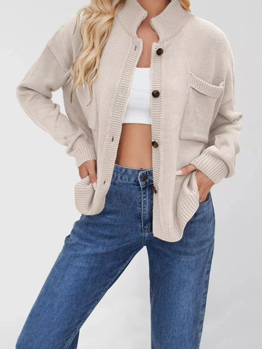 Sarah Express Women's Casual Knit Button-Down Cardigan Ivory