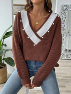 Sarah Express Women's V-Neck Button-Decorated Sweater