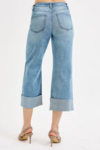 Sarah Express Women’s Plus Size Tummy Control High Rise Ankle Jeans with Wide Cuff
