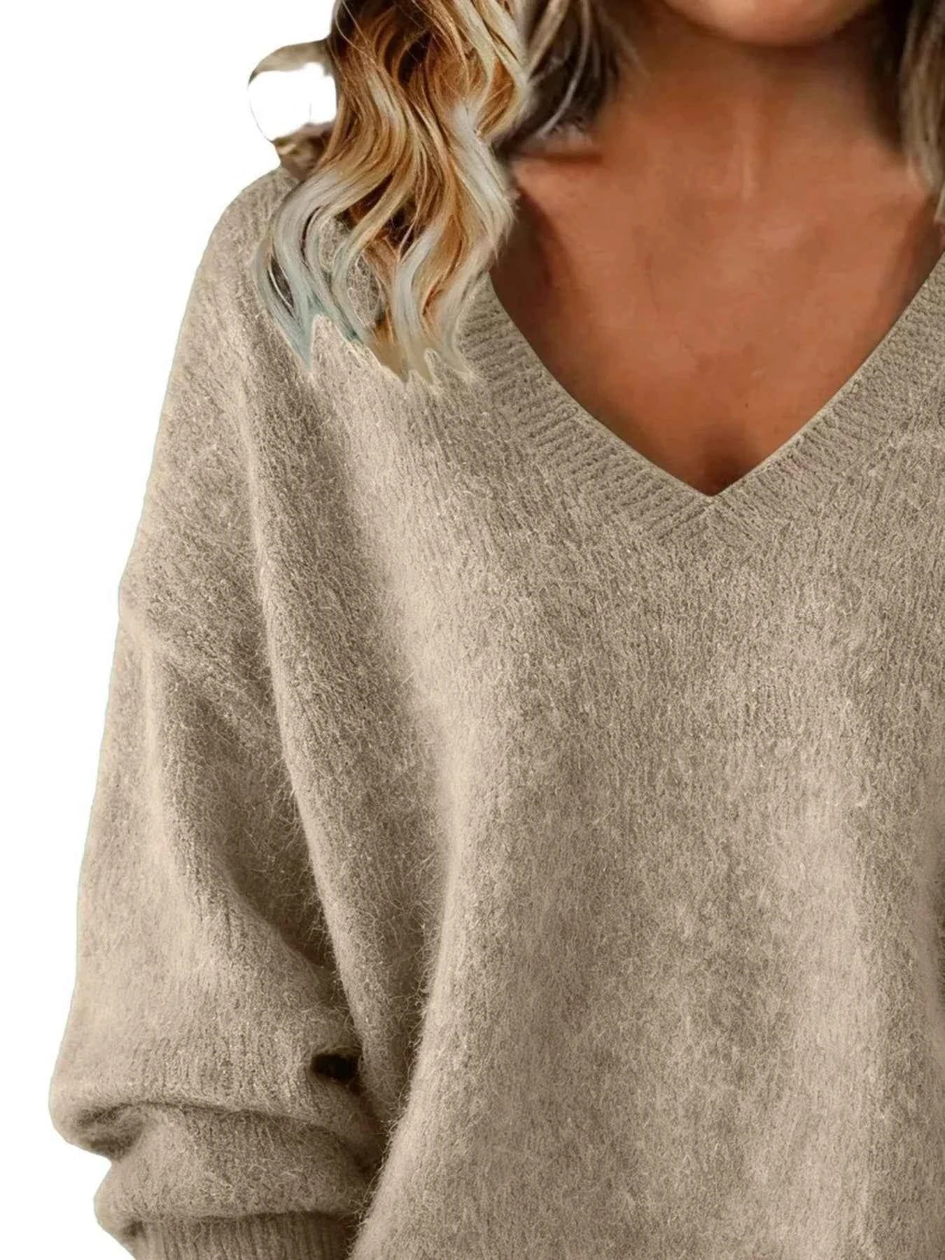 Sarah Express Women's V-Neck Dropped Shoulder Sweater - Plus Size