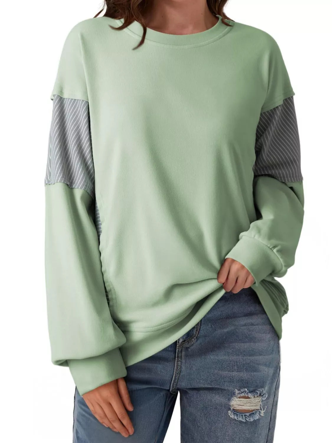 Sarah Express Women's Color Block Striped Sleeve Casual Sweatshirt