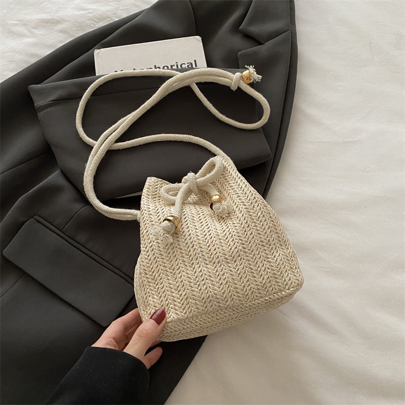 Sarah Express Women's Woven Straw Bucket Bag - Casual Crossbody Shoulder Bag with Adjustable Strap