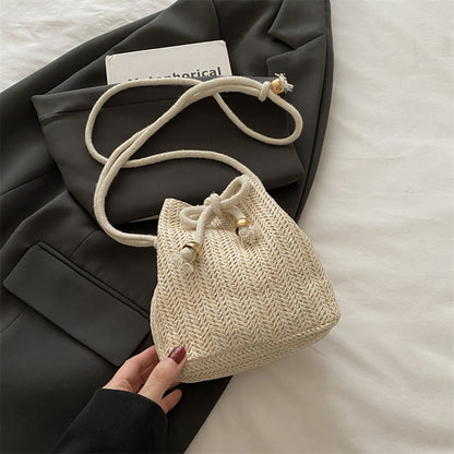 Sarah Express Women's Woven Straw Bucket Bag - Casual Crossbody Shoulder Bag with Adjustable Strap