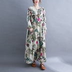 Sarah Express Women's Plus Size Printed Maxi Dress Long Sleeve Cotton Blend Literary Sweet Style