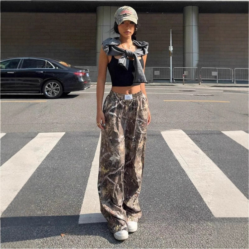 Sarah Express Women's Camo Cargo Pants Y2K - High Waist Baggy Multi-Pocket Hip-Hop Street Style