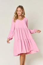 Sarah Express Women’s Plus Size V-Neck Balloon Sleeve Tiered Dress
