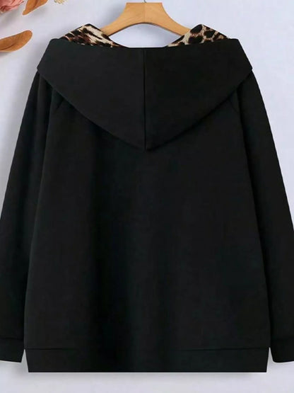 Sarah Express Women's Hooded Leopard Lined Zip-Up Outerwear