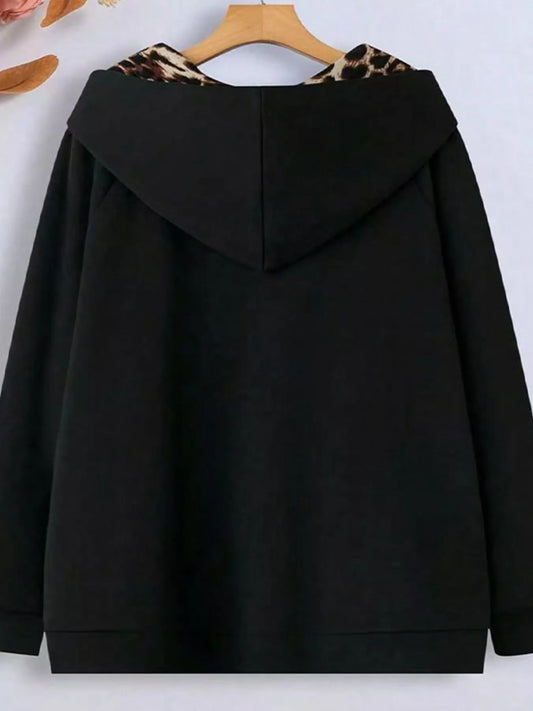 Sarah Express Women's Hooded Leopard Lined Zip-Up Outerwear