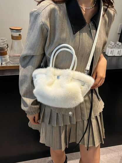 Sarah Express Women's Fluffy Crossbody Bag with Buckle Detail