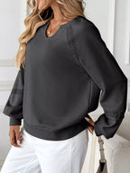 Sarah Express Women's Notched Raglan Sleeve Sweatshirt with Lace Detail