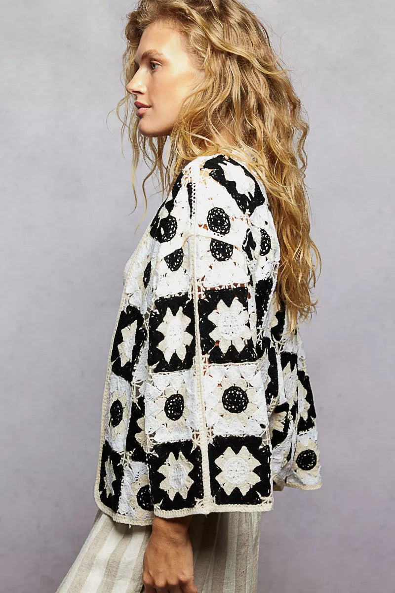 Sarah Express Women's Open Front Cardigan with Varied Patterns - 3/4 Sleeve Roomy Fit