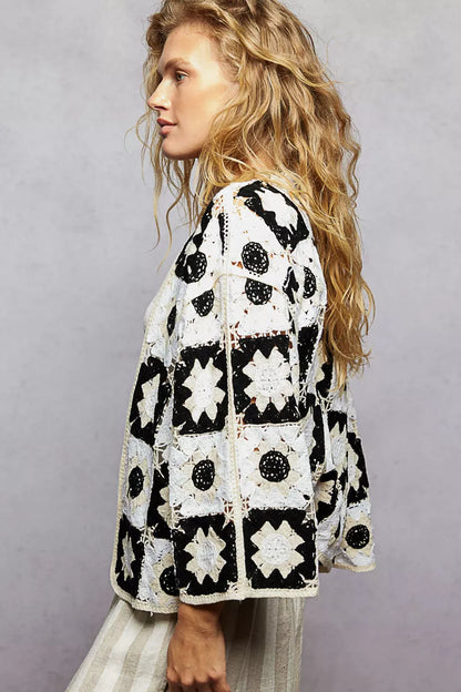 Sarah Express Women's Open Front Cardigan with Varied Patterns - 3/4 Sleeve Roomy Fit