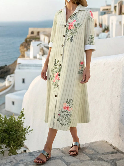 Sarah Express Women's Plus Size Floral Striped Button-Down Midi Shirt Dress