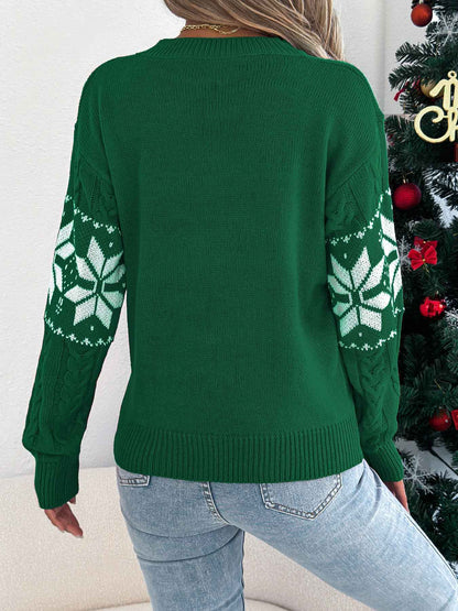 Sarah Express Women's Snowflake Pattern Turtleneck Pullover Sweater - Lantern Sleeve Knit