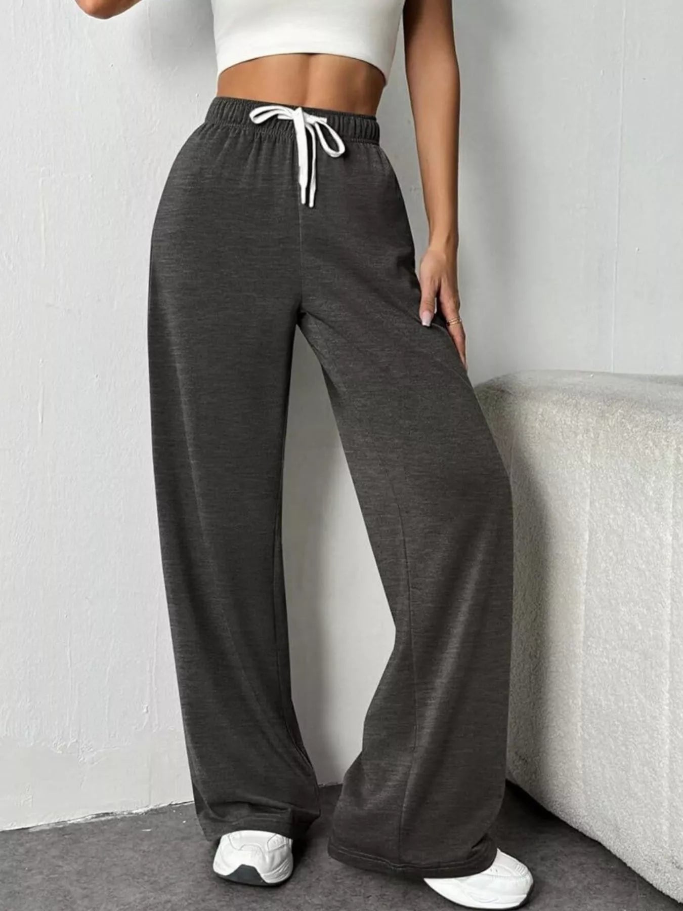 Trendsi Women's Drawstring Wide Leg Pants Dark Gray