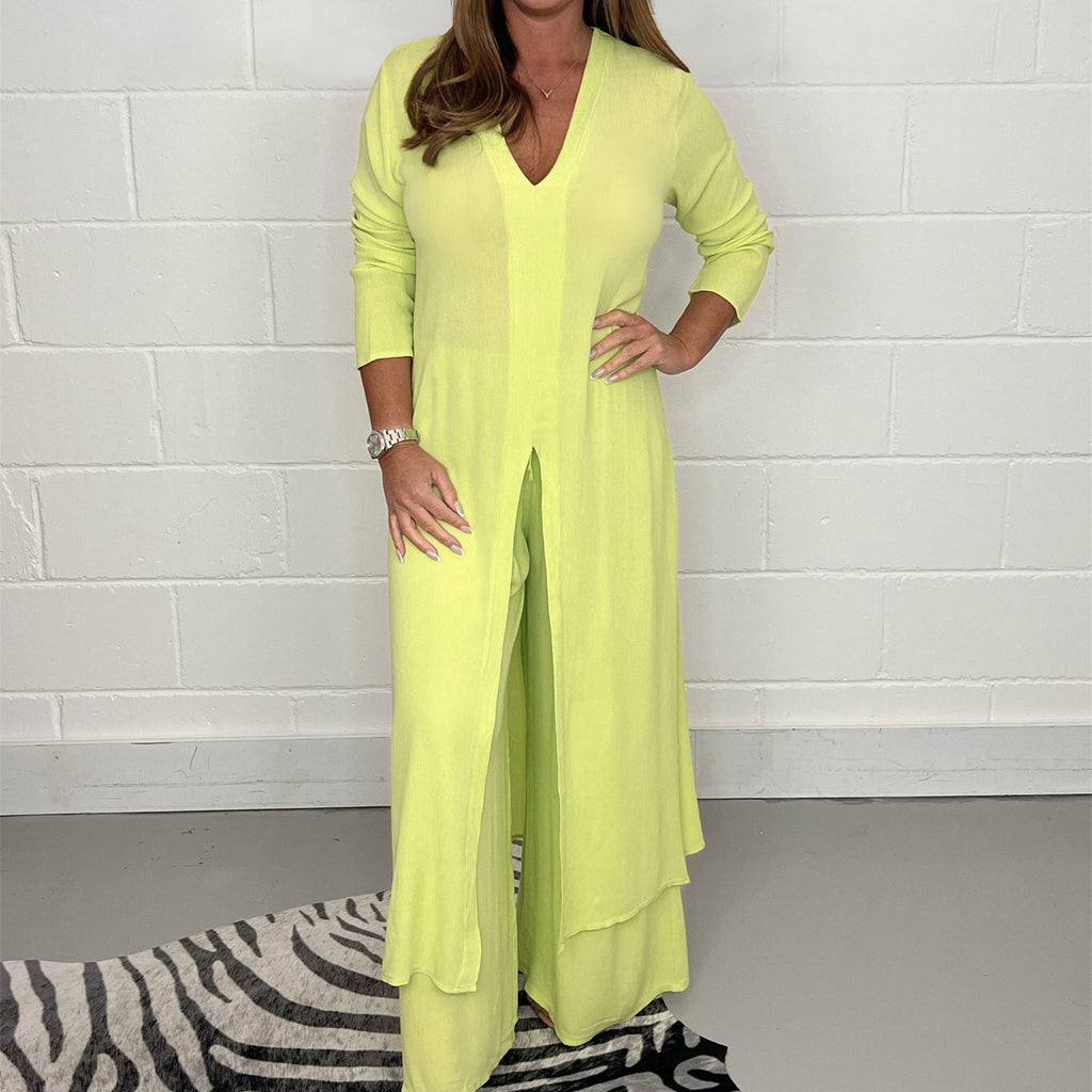 Sarah Express Women's Two-Piece Set Long Tunic Top Pants - Casual Minimalist Solid Color Plus Size