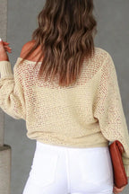 Sarah Express Women's Openwork Boat Neck Raglan Sleeve Knit Top