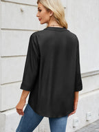 Sarah Express Women's Notched Three-Quarter Sleeve Denim Top