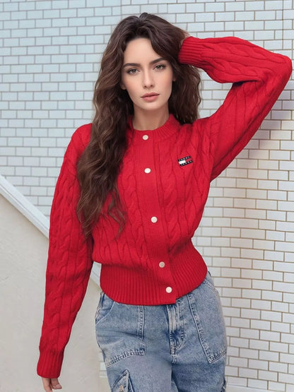 Sarah Express Women's Cable-Knit Button-Front Cardigan Scarlet