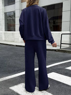 Sarah Express Women's Zip Up Drop Shoulder Top and Pants Set