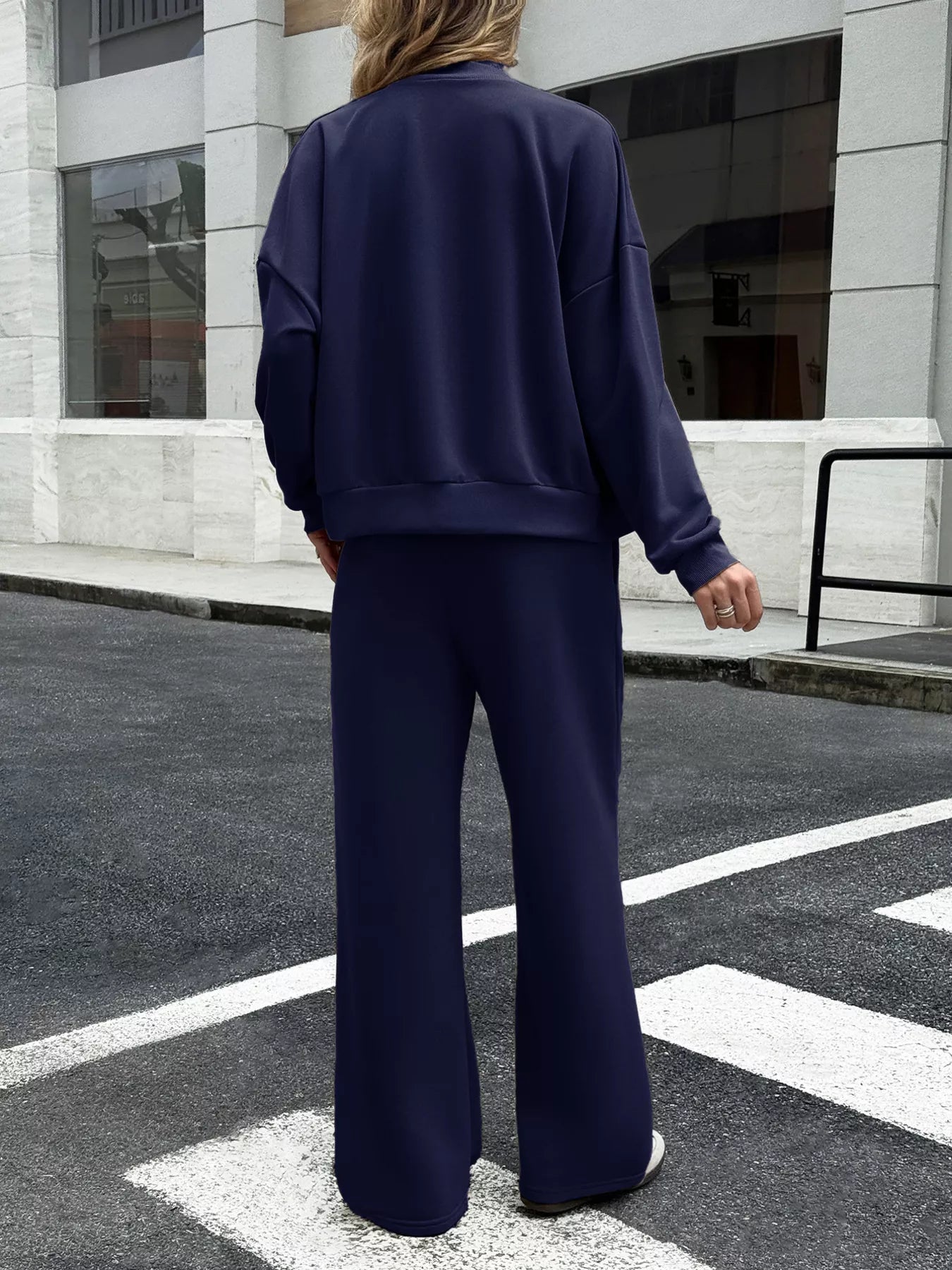 Sarah Express Women's Zip Up Drop Shoulder Top and Pants Set