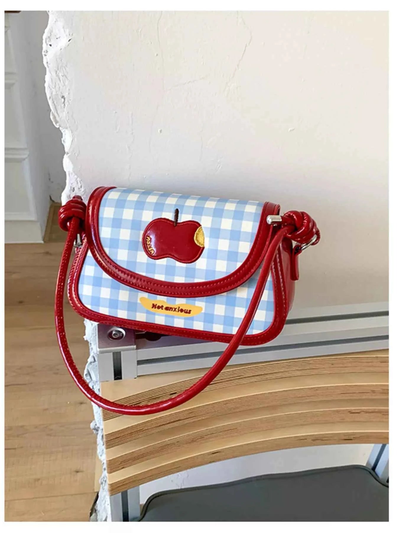 Sarah Express Women's Apple Gingham Shoulder Bag - Small PU Leather Crossbody Handbag Red ONESIZE