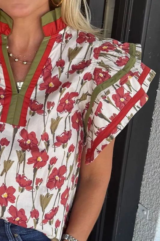 Sarah Express Women's Floral Print Ruffle Sleeve Blouse