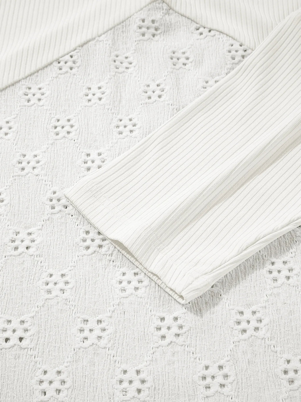 Sarah Express Women's Eyelet Embroidered Loose V Neck Long Sleeve Top