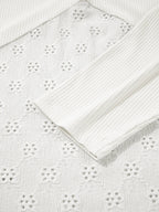 Sarah Express Women's Eyelet Embroidered Loose V Neck Long Sleeve Top