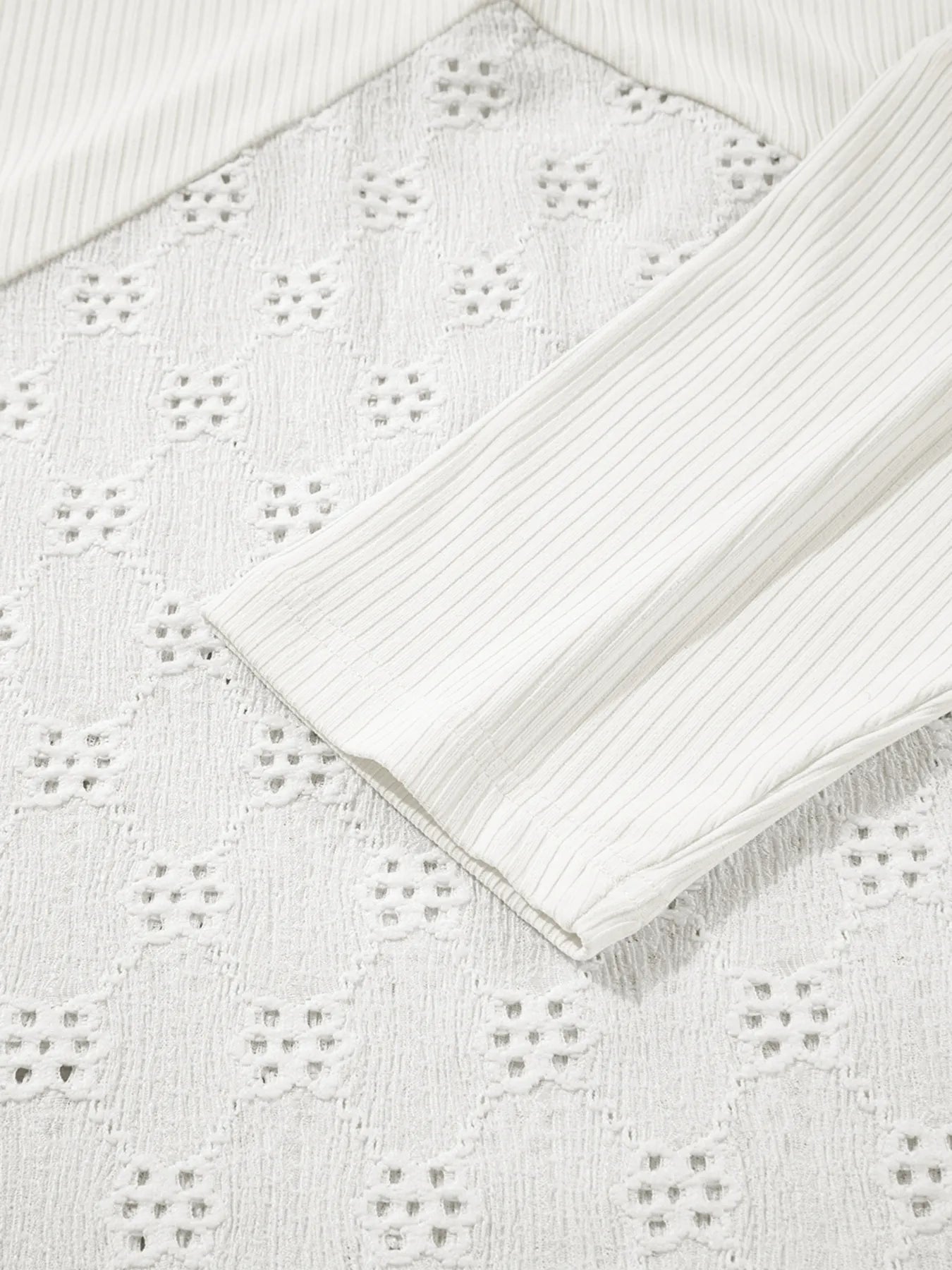 Sarah Express Women's Eyelet Embroidered Loose V Neck Long Sleeve Top