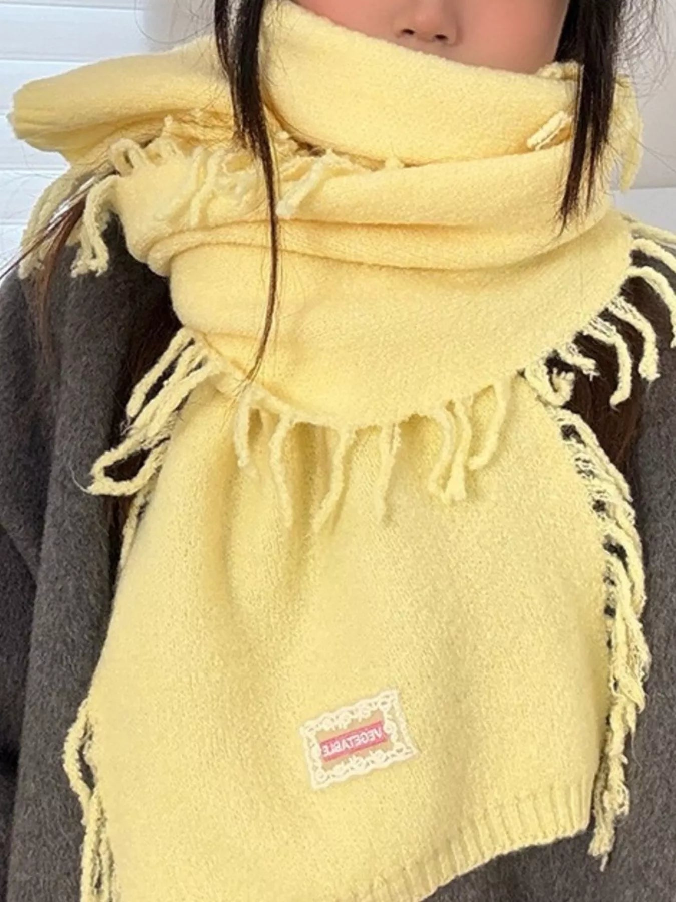 Sarah Express Women's Knitted Fringe Scarf - Soft Polyester Winter Wrap Yellow ONESIZE