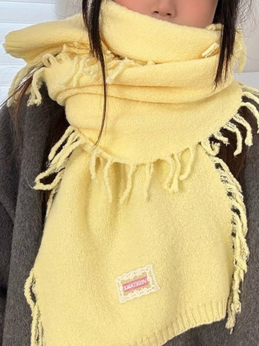 Sarah Express Women's Knitted Fringe Scarf - Soft Polyester Winter Wrap Yellow ONESIZE
