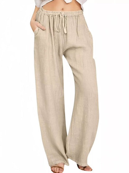 Sarah Express Women's Casual Wide Leg Pants with Drawstring Khaki