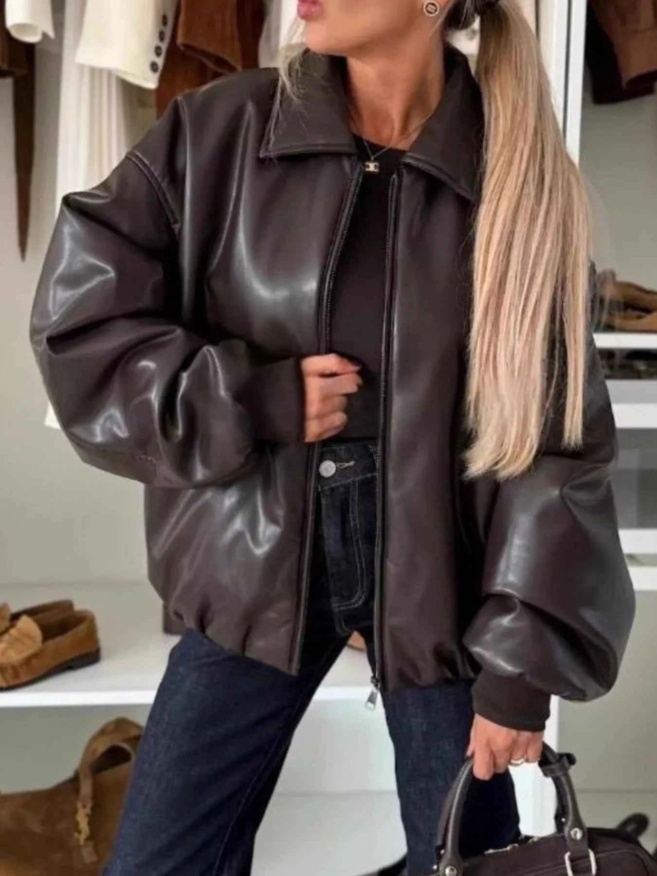 Sarah Express Women's Zip Up Dropped Shoulder Jacket - Pocketed Lightweight Outerwear