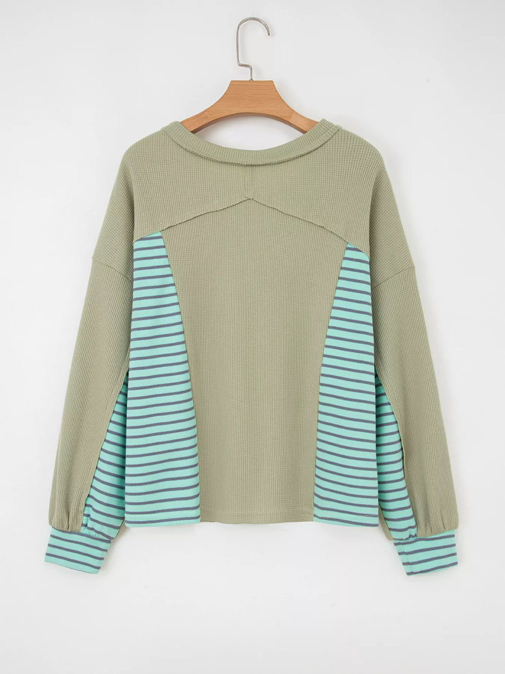 Sarah Express Women's Exposed Seam Waffle Striped Patchwork Baggy Blouse