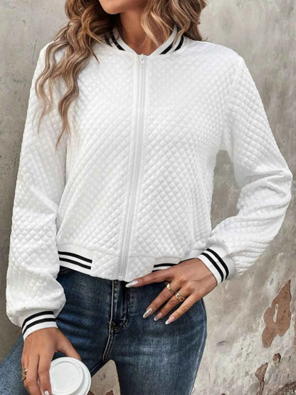 Sarah Express Women's Striped Trim Zip Up Jacket - Ribbed Athletic Track Jacket
