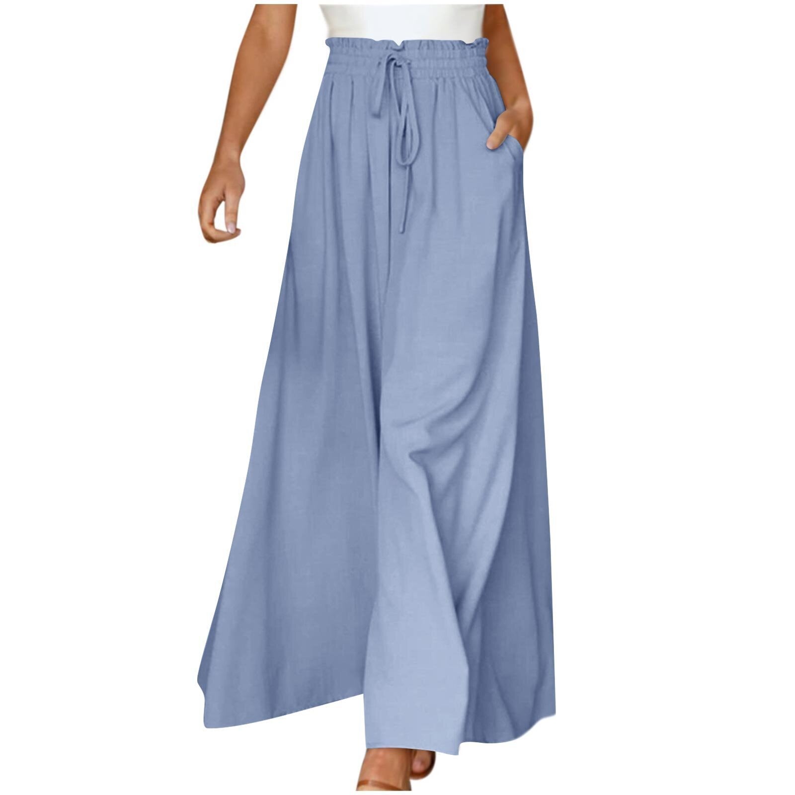 Sarah Express High Waist Wide Leg Dress Pants Elastic Waistband Full Length Trousers