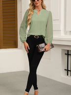 Sarah Express Women's Notched Balloon Sleeve Blouse