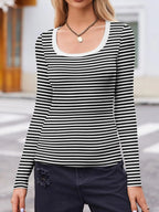 Sarah Express Women's Striped Long Sleeve Scoop Neck T-Shirt