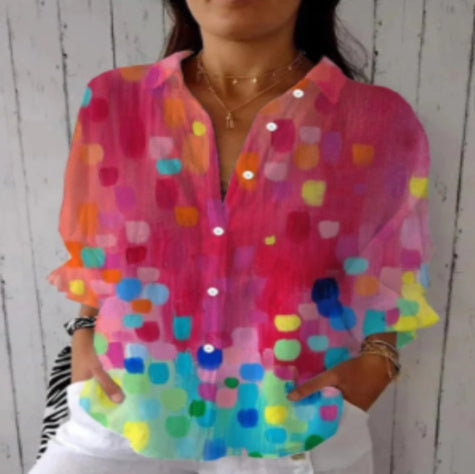 Sarah Express Women's Floral Print Long Sleeve Button-Up Shirt Casual Spring Summer Fall Top